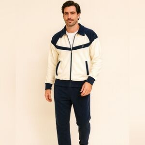 "Pierre Cardin"Cream and Navy Zip-Up Jacket,sport Style, Casual Look, Runner